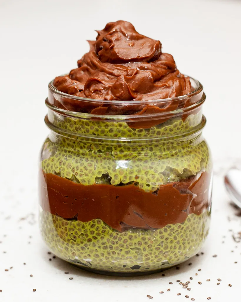 Avocado Chocolate Mousse Matcha Chia Pudding