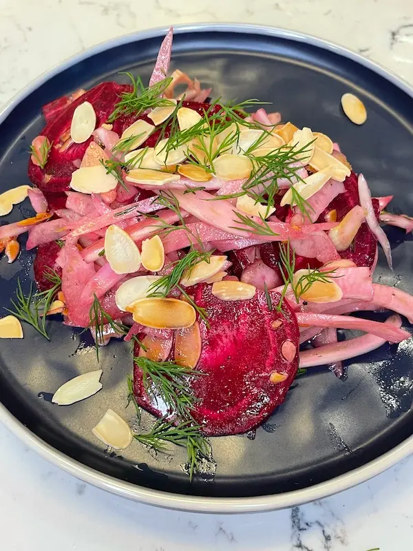 Pink Beet anted Fennel Salad with Lemon-Dill Vinaigrette